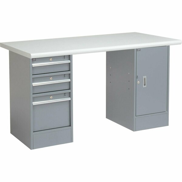 Global Industrial 60 x 30 Pedestal Workbench 3 Drawers & 1 Cabinet, Laminate Safety Edge Gray 607648